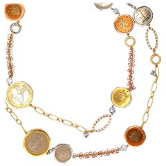 Dilys' 70's Style Traveler's Coin and Diamond 18K Gold Chain Necklace