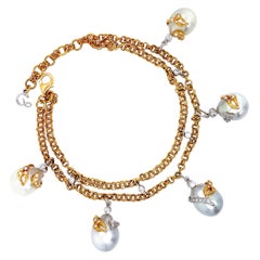Dilys' Masquerade Motif Pearl & Diamond Chain Bracelet in 18K Gold