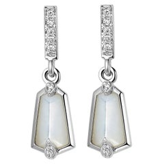 Fei Liu Mother of Pearl Diamond 18 Karat White Gold Kite Drop Earrings