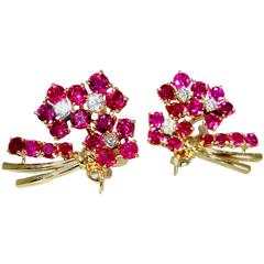 1950s Van Cleef & Arpels Ruby Diamond Gold Earrings