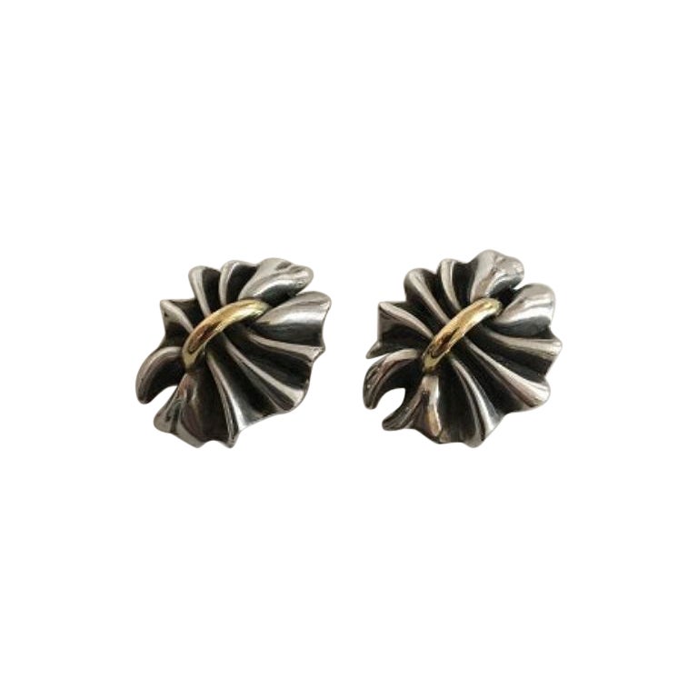 Georg Jensen Sterling Silver and 18K Gold Lene Munthe Clip Earrings No 400 For Sale