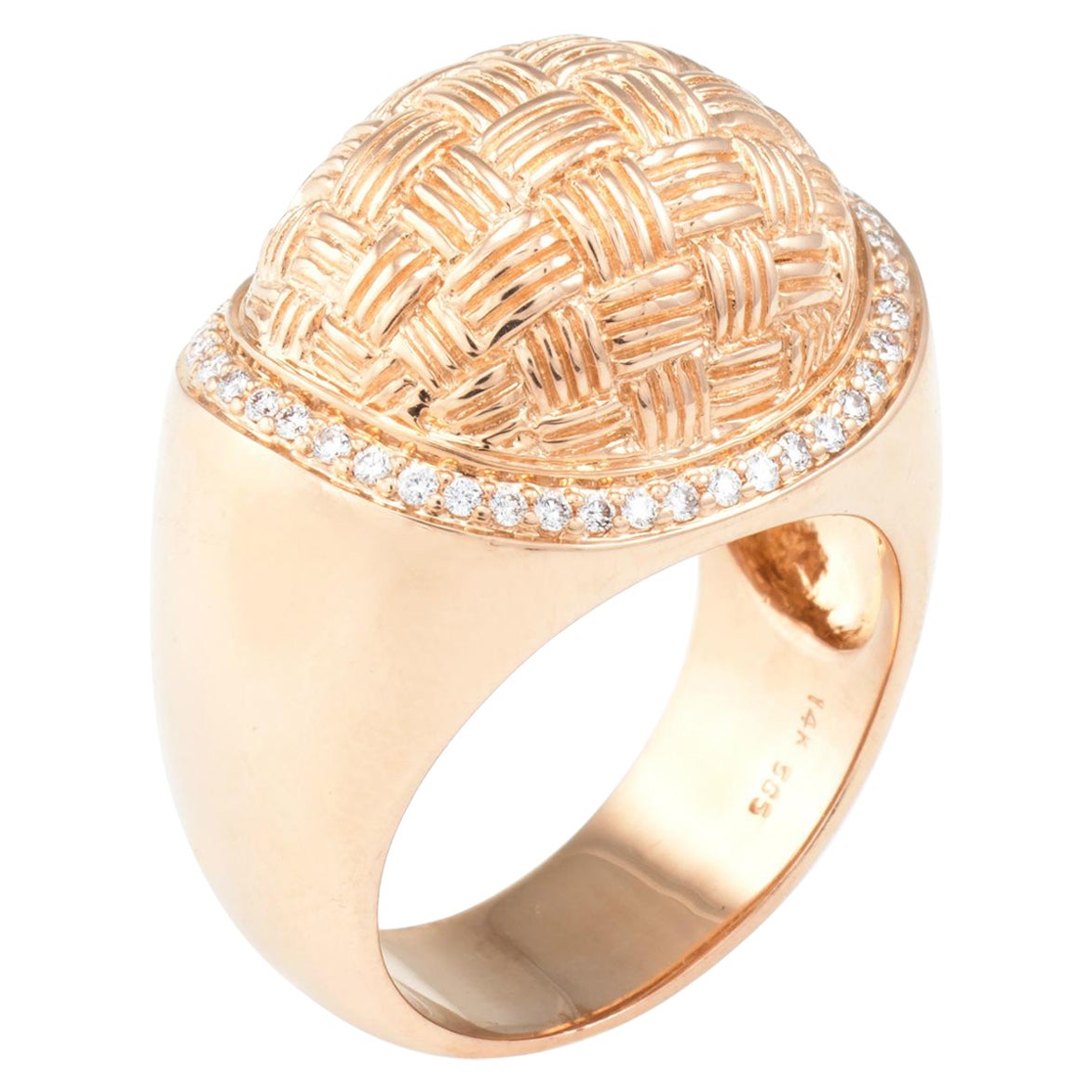 Fluted Rock Crystal Malachite Diamond Dome Ring Vintage 14k Yellow Gold