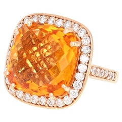 14.81 Carat Citrine Quartz Diamond Rose Gold Cocktail Ring