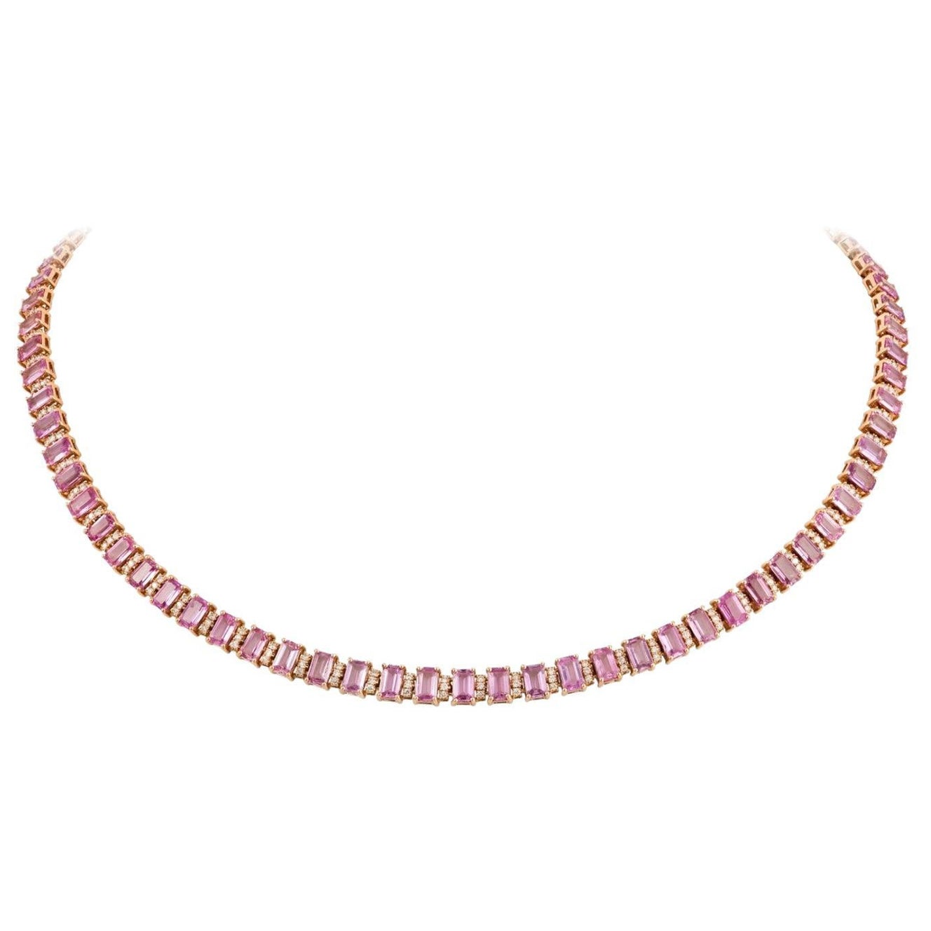 Collier de saphirs roses fantaisie pailletés et de diamants de taille 18 carats, 16 500 $, nouveau avec étiquette