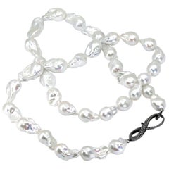 Lori Barros Long Freshwater Baroque Pearl Jumbo Diamond Infinity Clasp Necklace