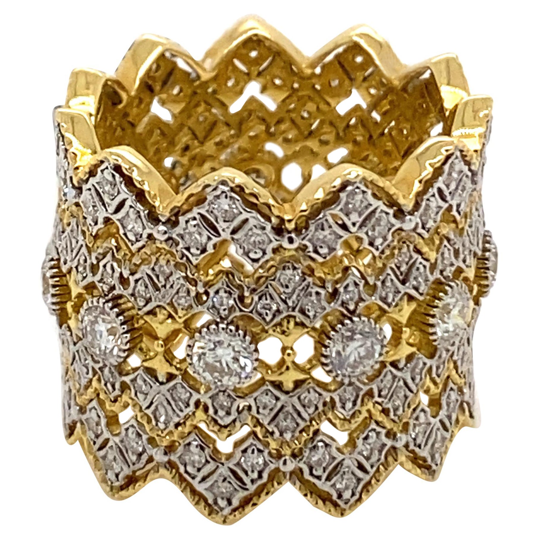 Bague de style victorien en or jaune et blanc 18 carats avec diamants de 1,38 carat, faite à la main en vente