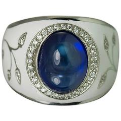 Enamel No Heat 9.18 Carat Sapphire Platinum Ring Enamel No Heat 9.18 Carat Sapphire Platinum Ring