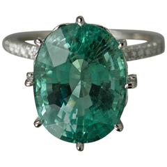 13.30 Carat GIA Cert Paraiba Tourmaline Platinum Ring