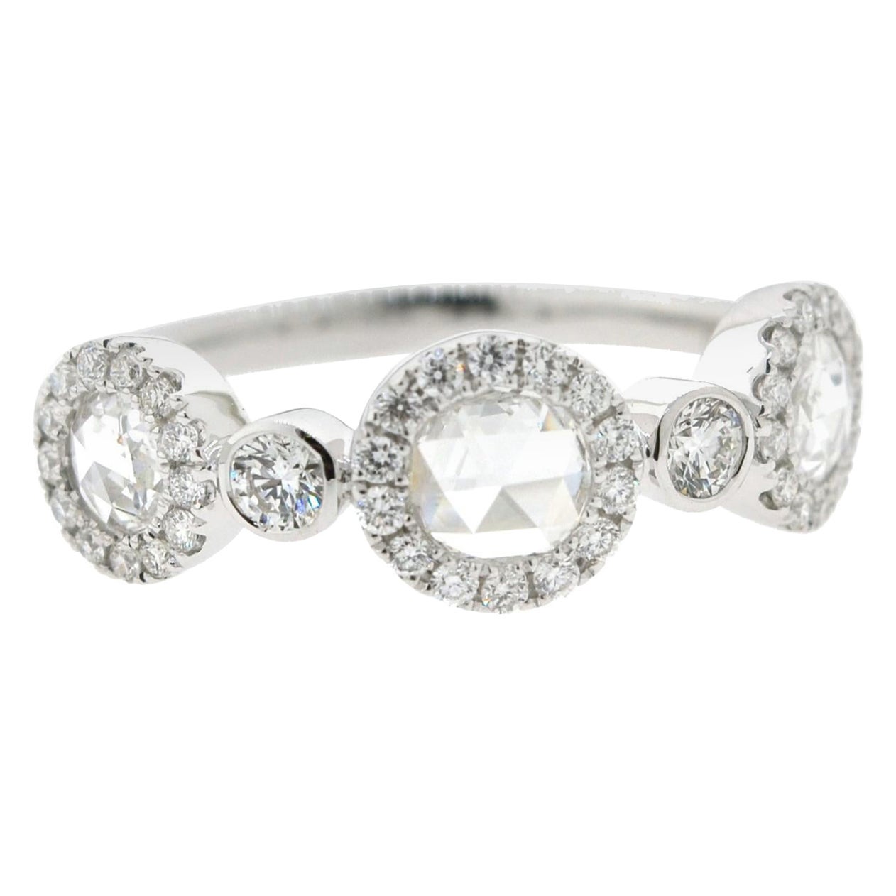 White Diamond Rose Cut Ring 18 Karat White Gold For Sale