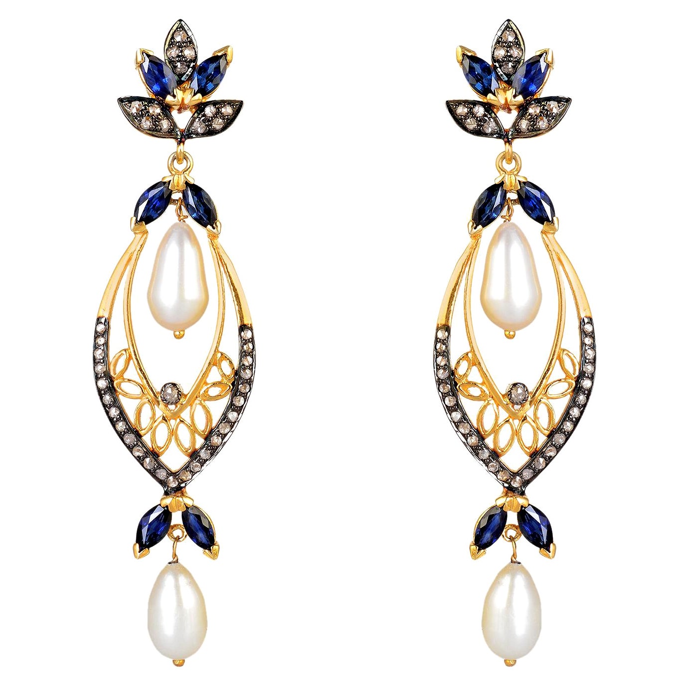 Rainbow Pearl Champagne Diamond Pearl Earrings at 1stDibs