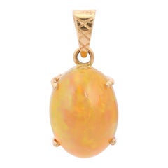 Fire Opal Birthstone Pendant in 18 Karat Yellow Gold