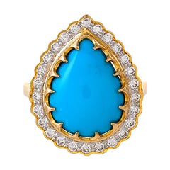 5.58 Carat Turquoise And Diamond 18kt Yellow Gold Ring