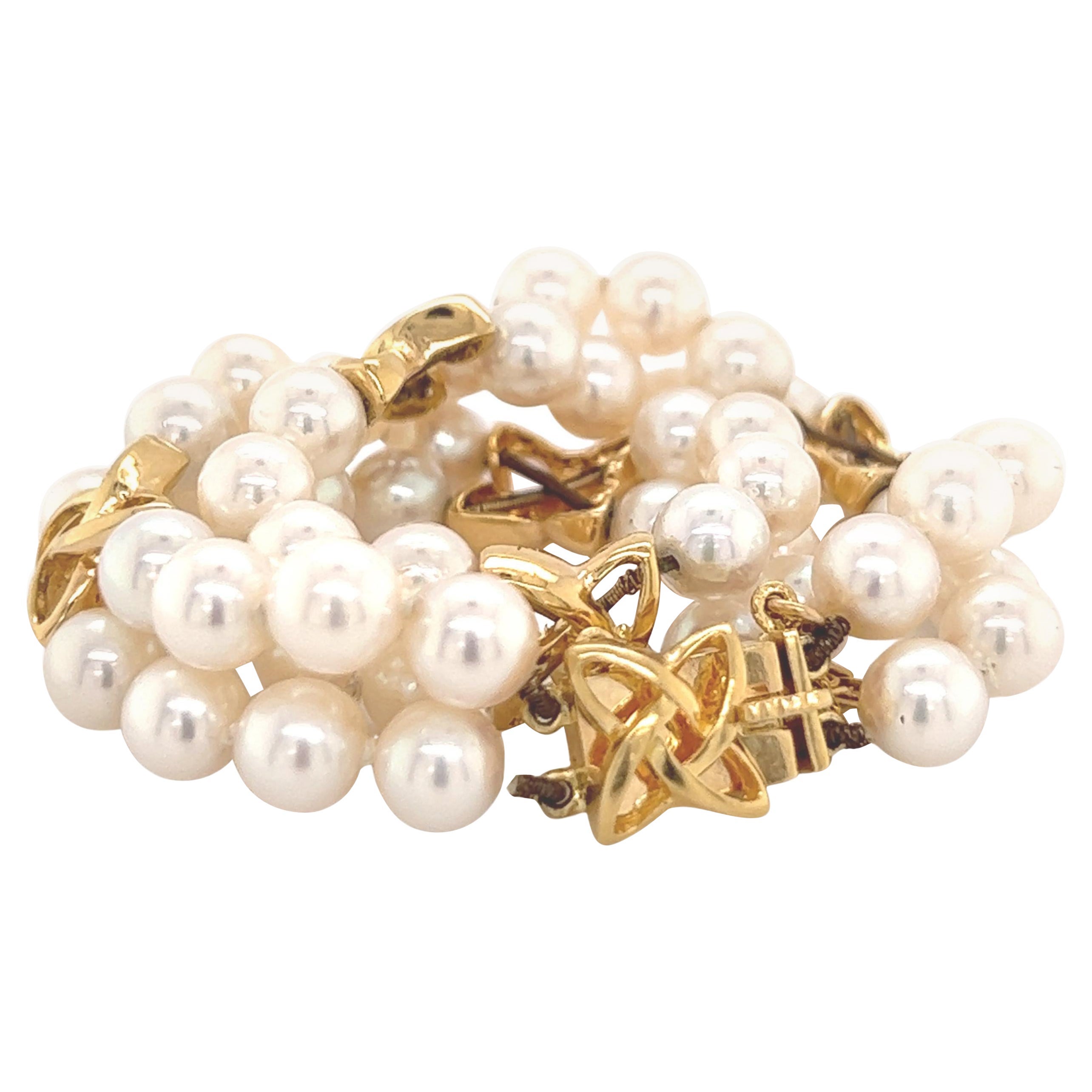 Mikimoto Estate Akoya Pearl Bracelet 18k Gold Certified For Sale