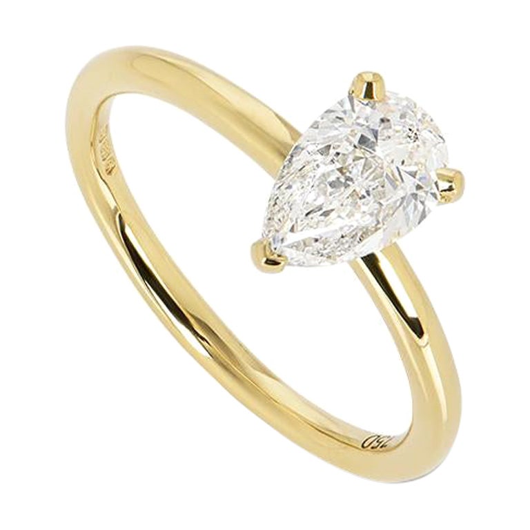 GIA Certified 18K Yellow Gold Pear Cut Diamond Ring 1.00ct G/SI1