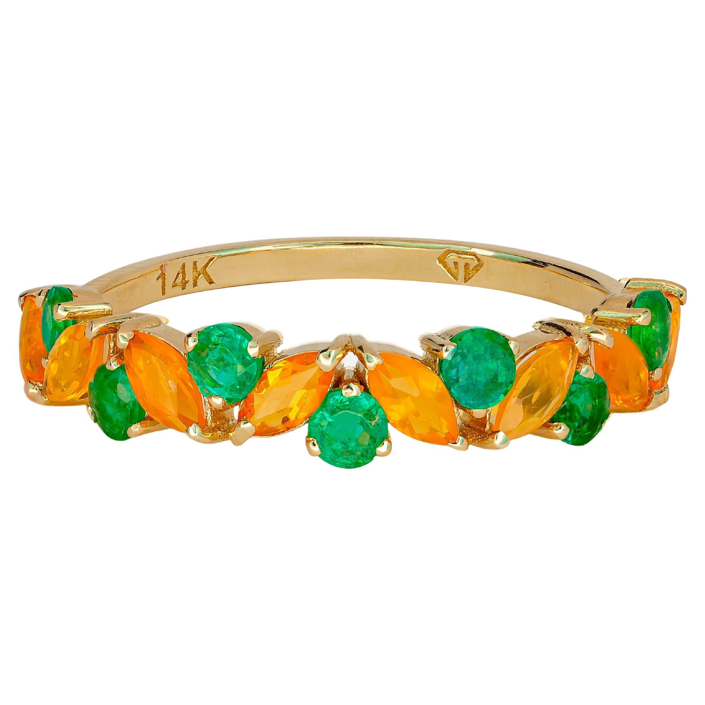 Halb-Eternity-Ring aus 14 Karat Gold mit Opal und Smaragd!