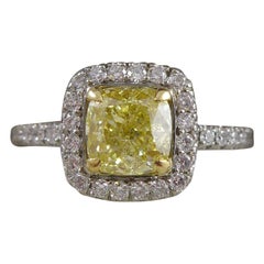 GIA Certified Yellow Diamond Ring with Diamond Set Surround and Shoulders