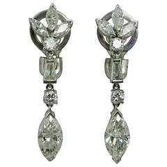 Marquise Diamond Platinum Drop Earrings 11