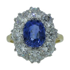 Vintage Style Sapphire and Diamond Cluster Shaped Ring
