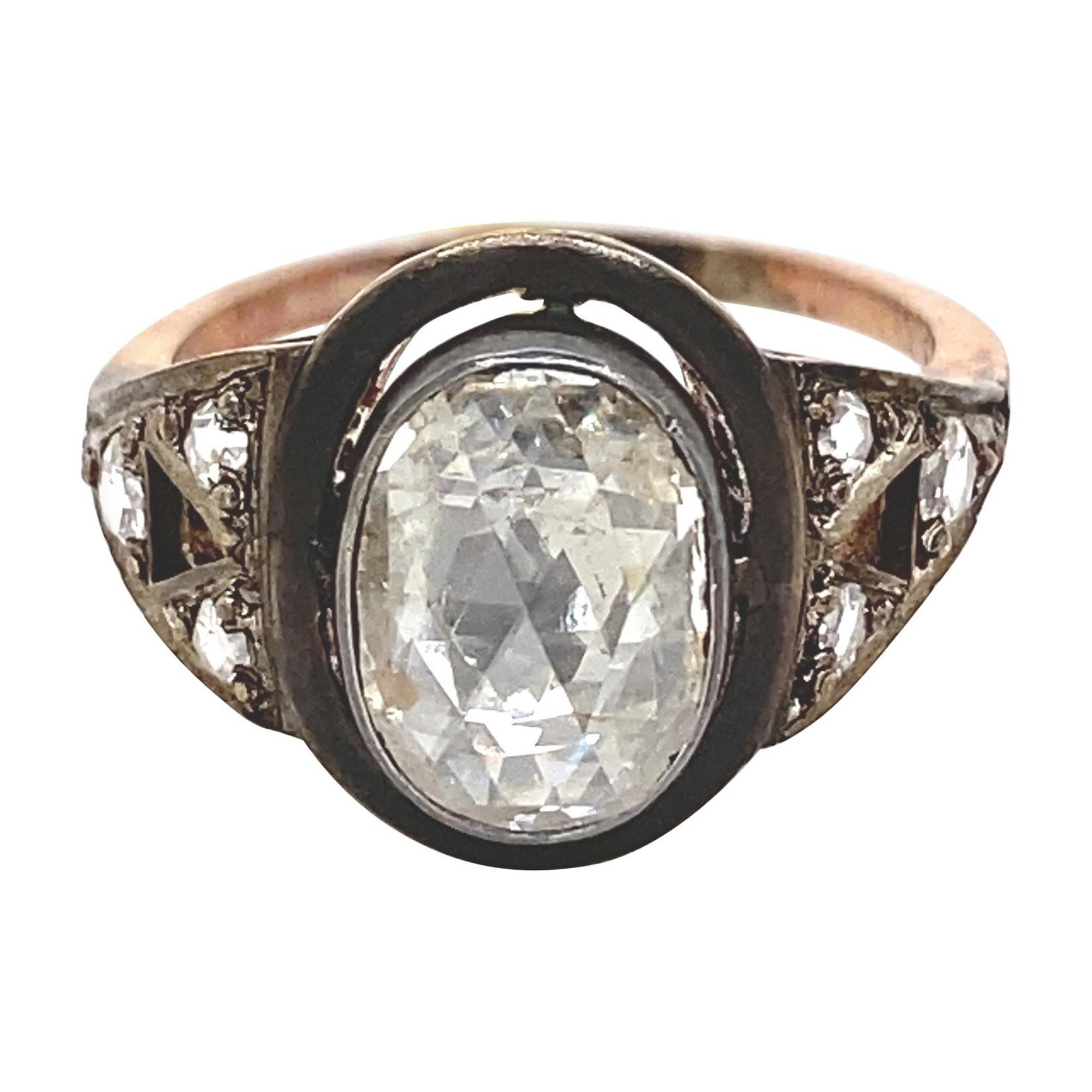 Vintage Victorian Style Apx 2 Carat Oval Rose Cut Diamond Ring For Sale