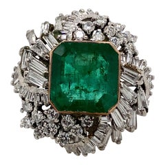 13.00 Carat Emerald with Diamonds Vintage Ring 18 Karat White Gold