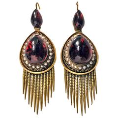 1870s English Antique Garnet Gold Tassel Earrings