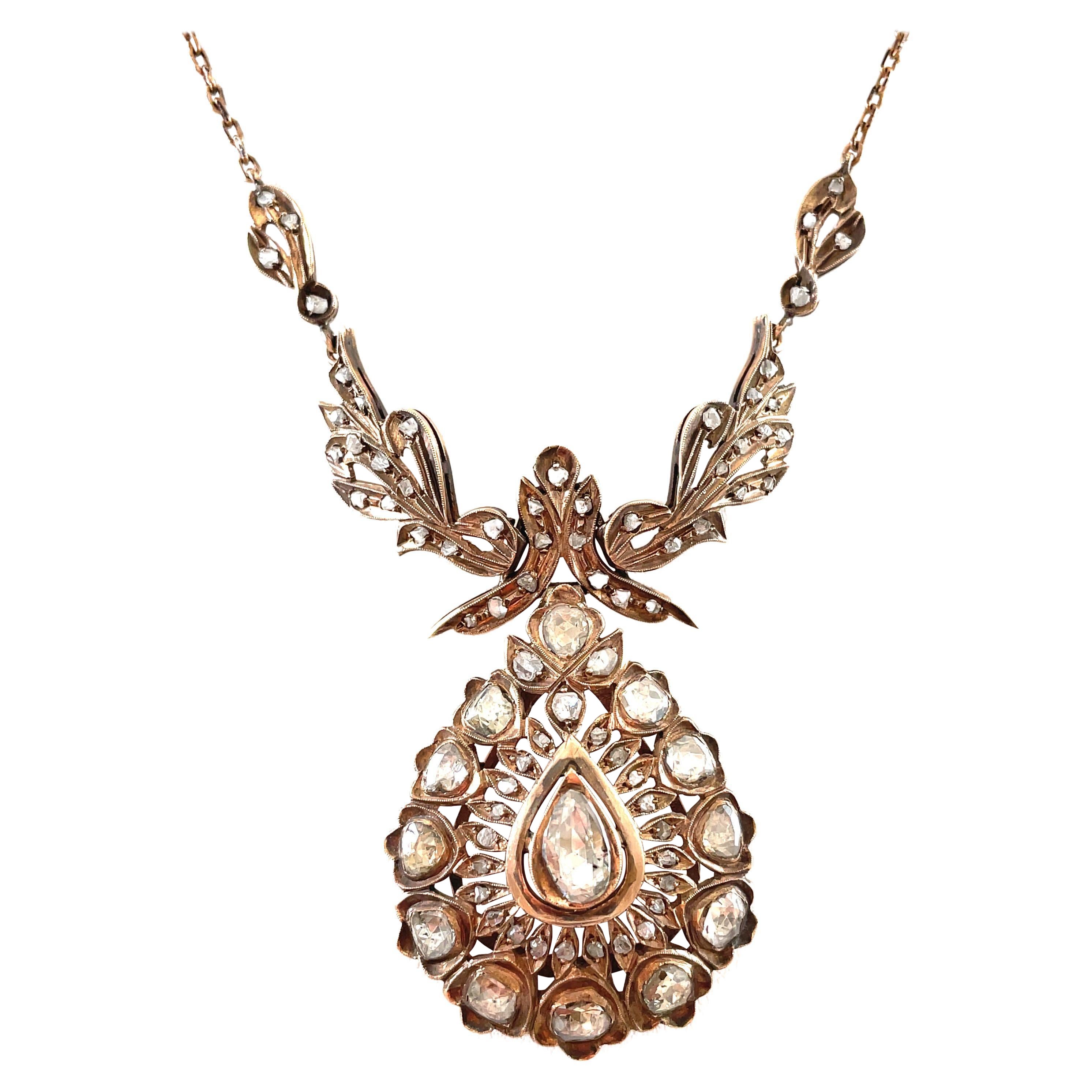 Collier goutte vintage de style victorien en diamants taille rose d'environ 4,85 carats