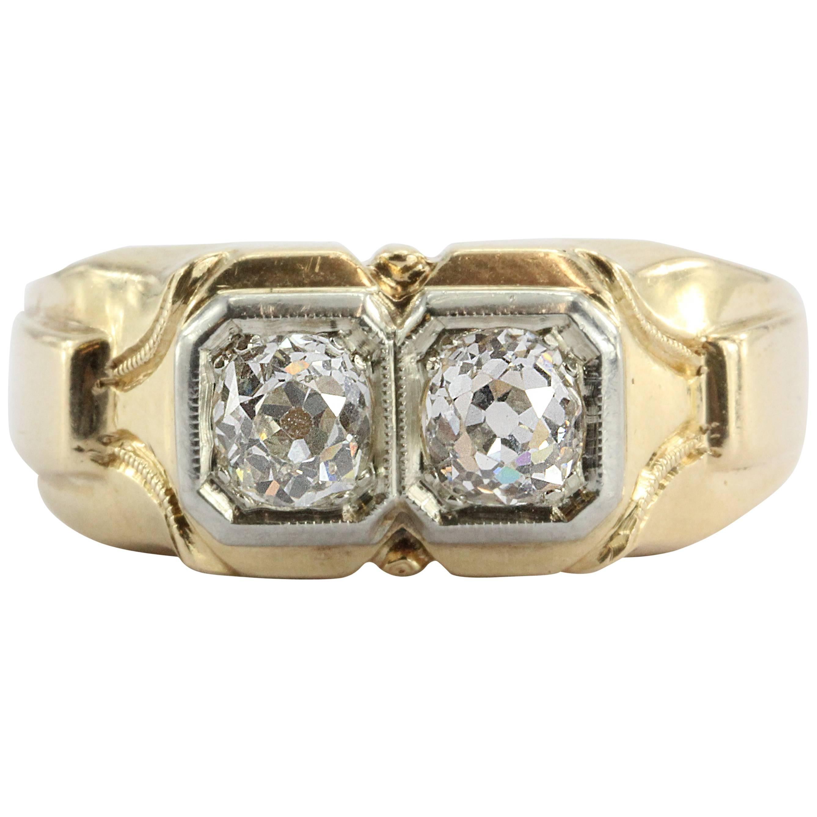 Herren Art Deco 1::2 Karat Zwillingsdiamanten im Minenschliff Goldring