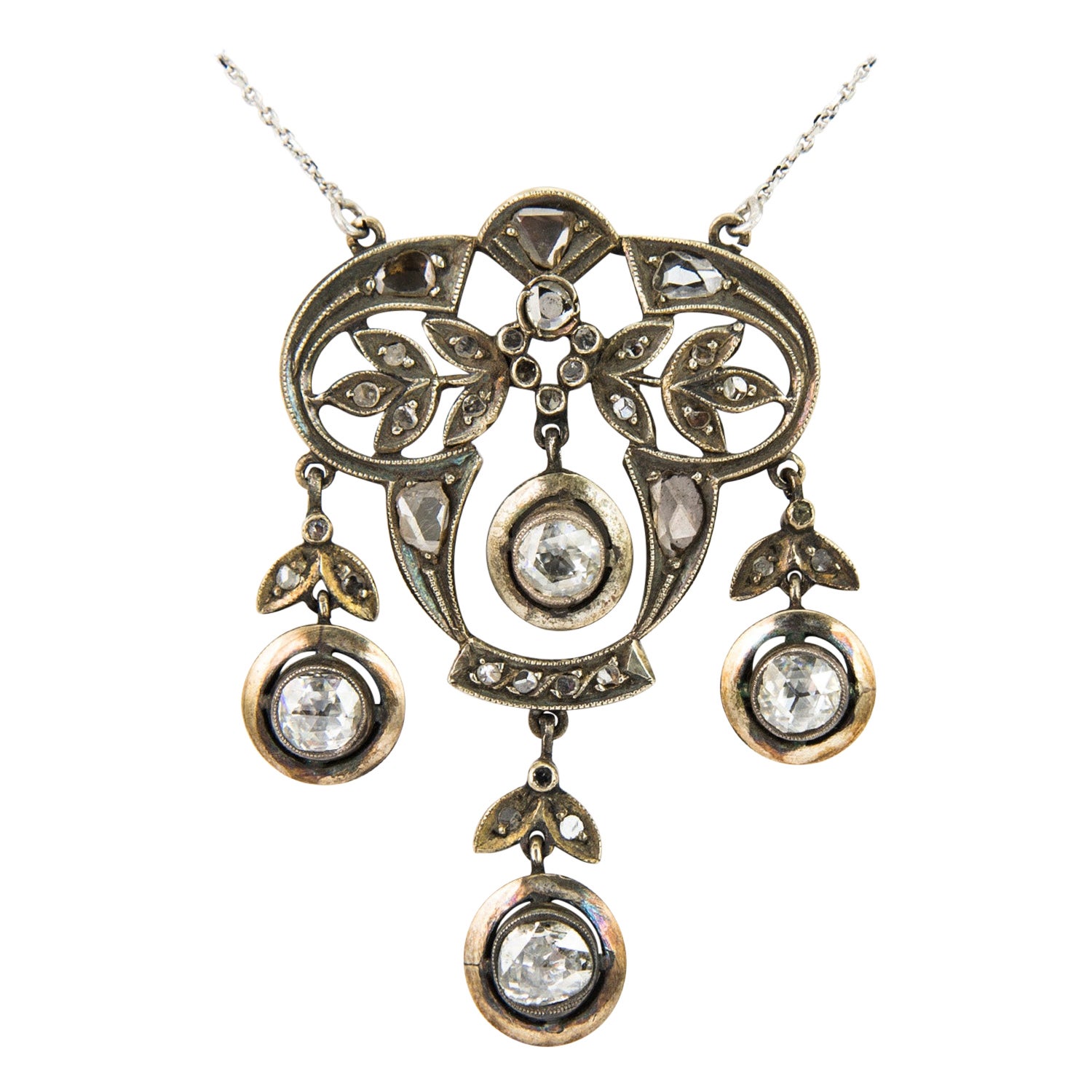 Vintage Victorian Style Apx 5.30ct Rose Cut Diamond Drop Necklace