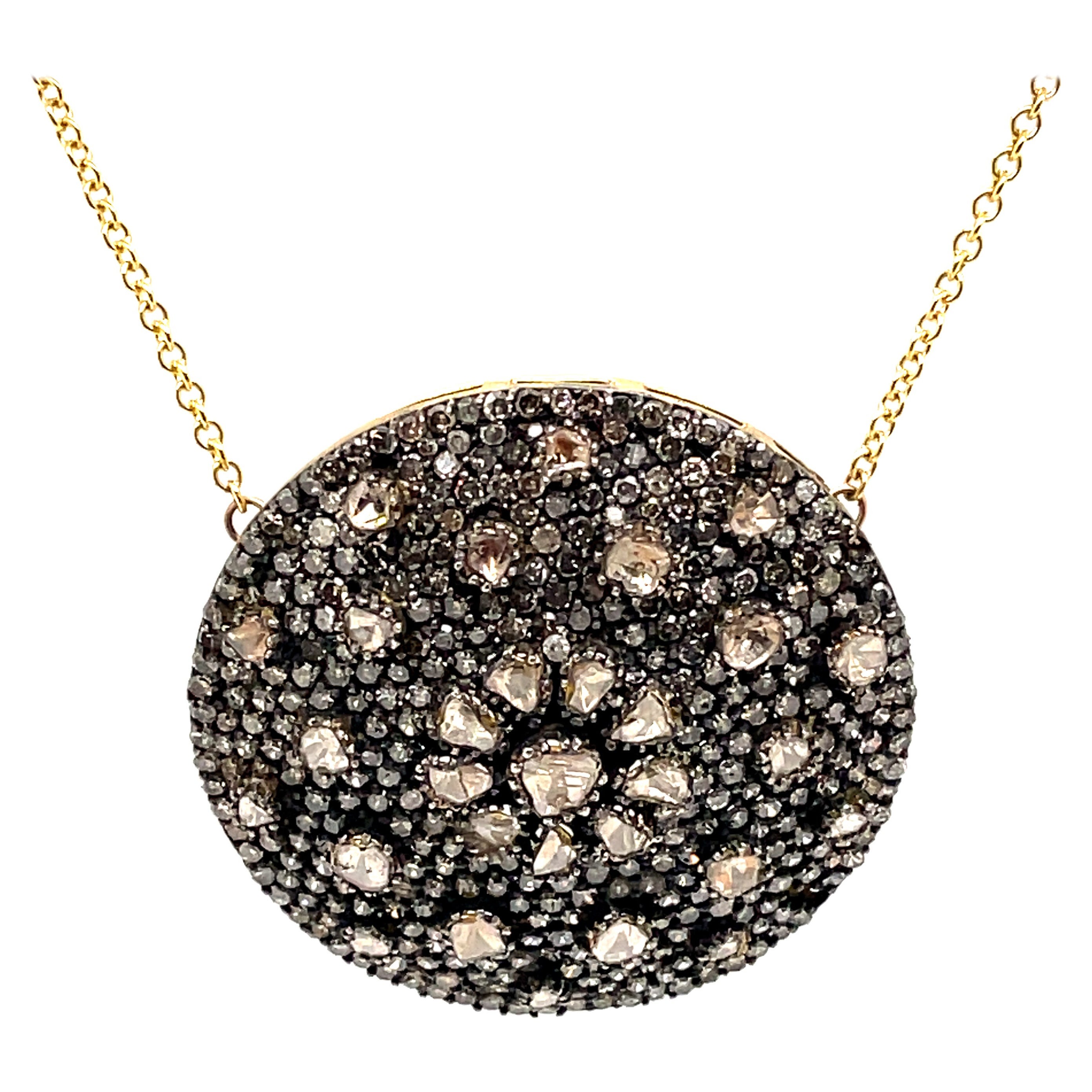 Victorian Style Apx 5ct Rose, Rough, & Round Cut Color Diamond Pendant Necklace For Sale
