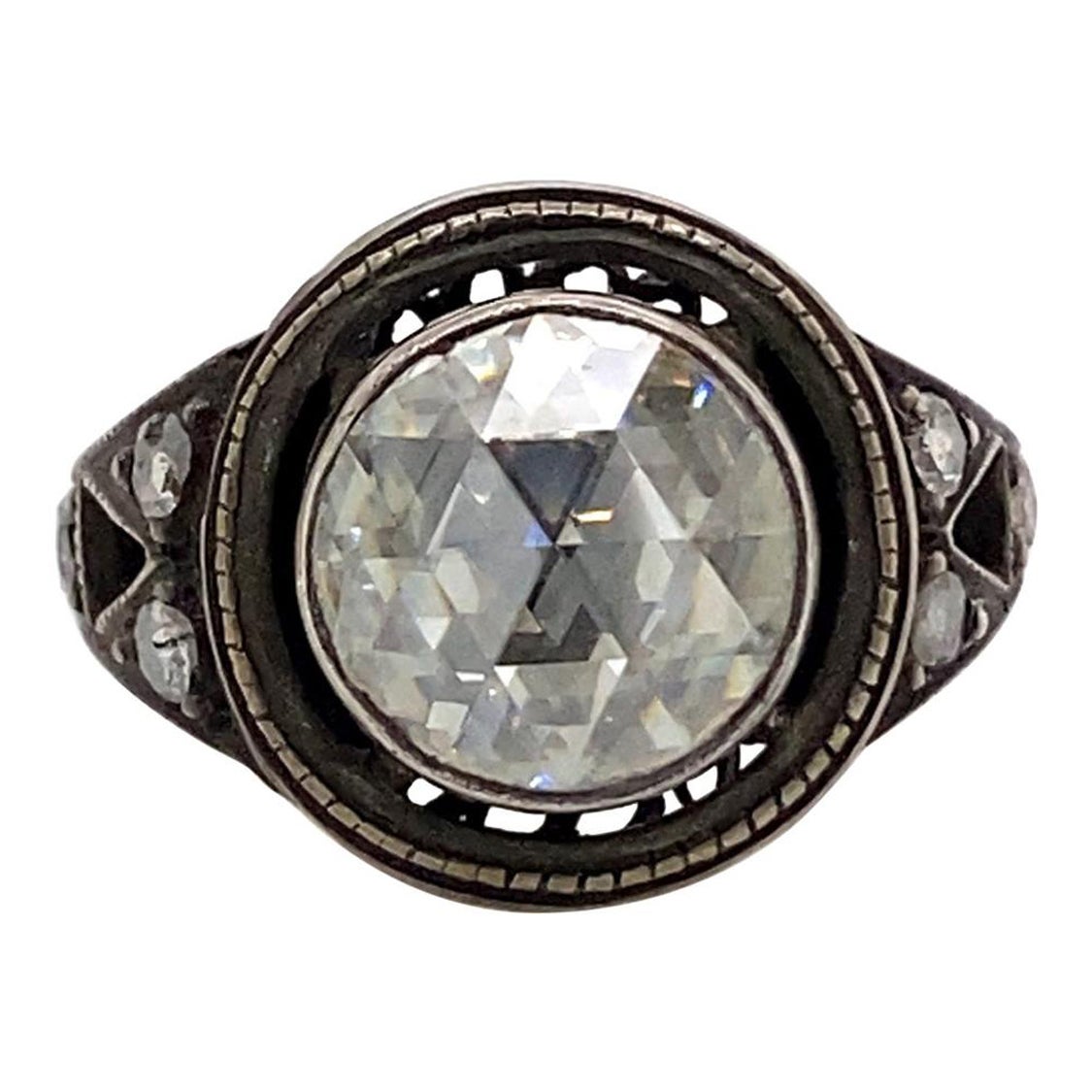 Vintage Victorian Style Apx 3.25 Carat Rose Cut Diamond Ring For Sale