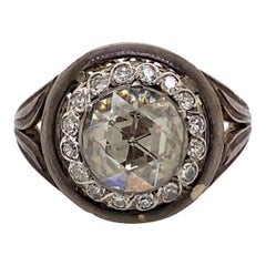 Antique Victorian Style Apx 2 Carat Rose Cut Diamond Ring with Halo