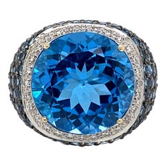 18.13 Topaz with Diamond Ring 18 Karat White Gold
