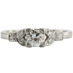 Art Deco Old European Cut Diamond Platinum Engagement Ring