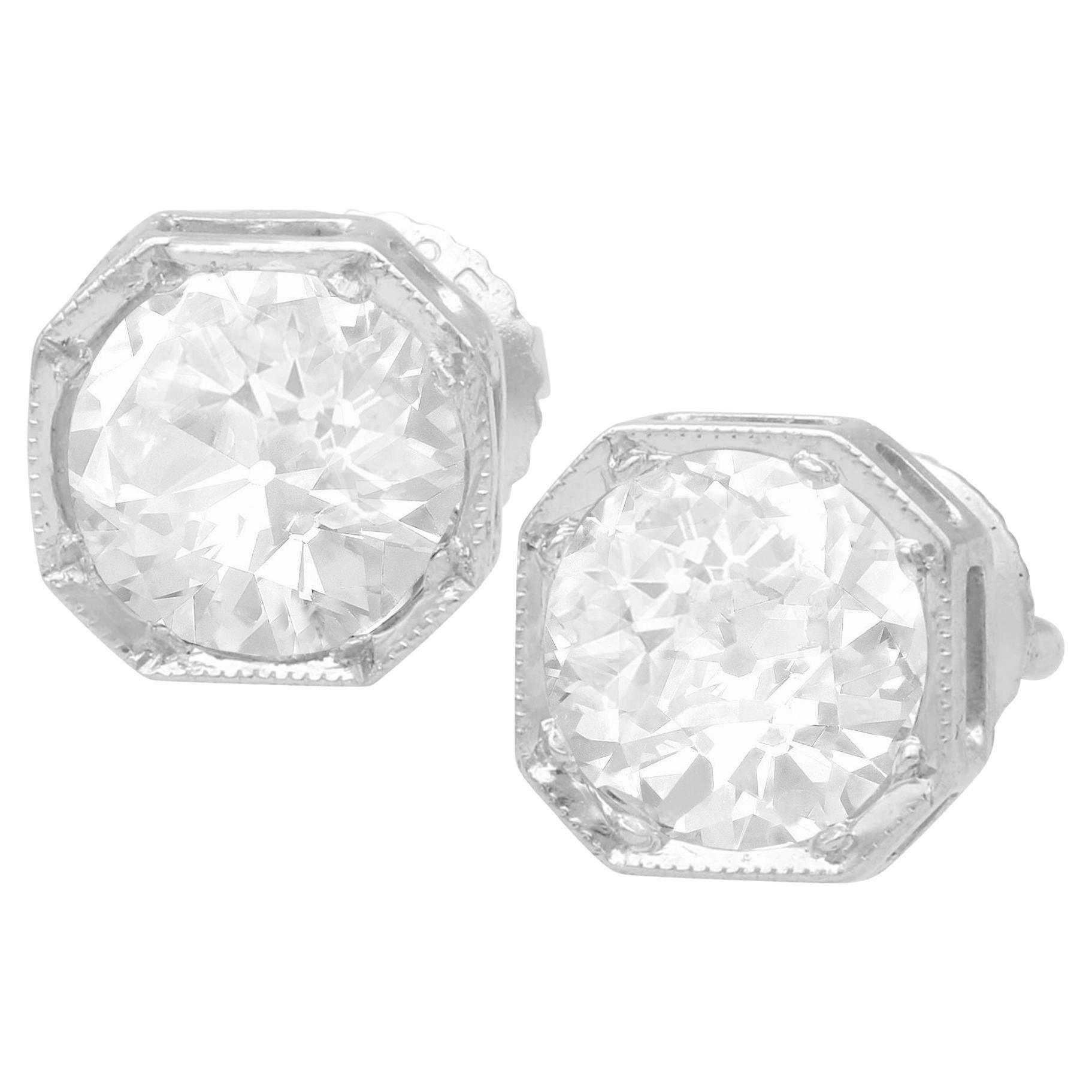 2.02 Carat Diamond and Platinum Stud Earrings