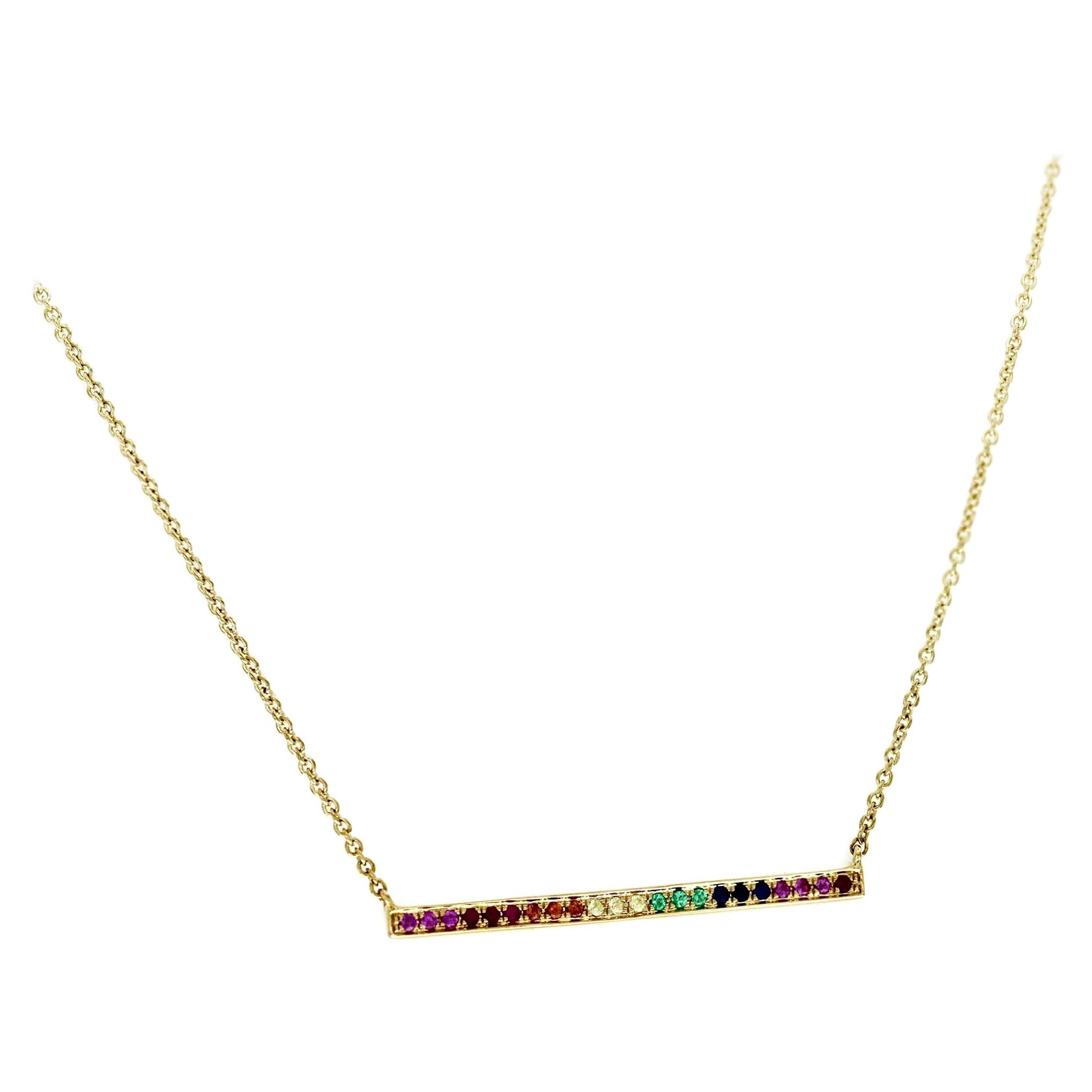 EF Collection 14K Yellow Gold Multi Color Stones Bar Necklace For Sale