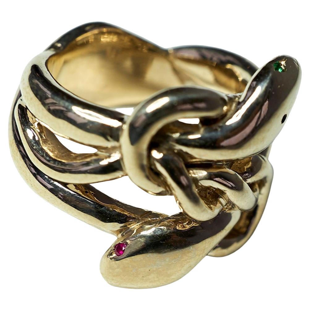 J Dauphin Bague serpent en or 14 carats avec saphir vert, saphir bleu, saphir jaune et rubis