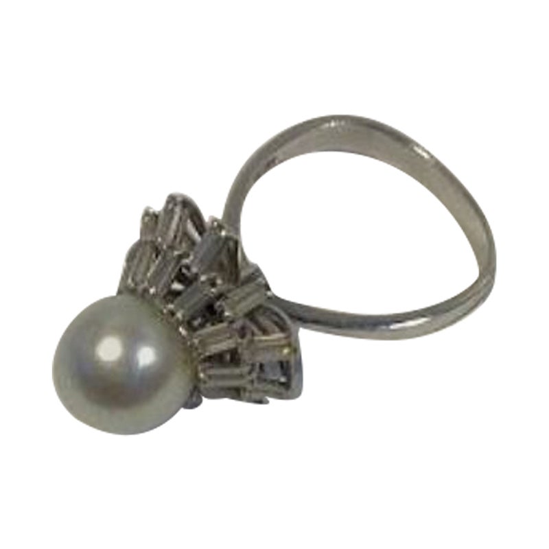 Georg Jensen & Wendel 18K White Gold Ring with Pearl and Diamonds 1.4 Ct