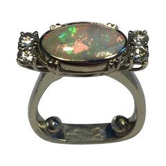Georg Jensen 18ct White Gold Ring Opal and Brilliant