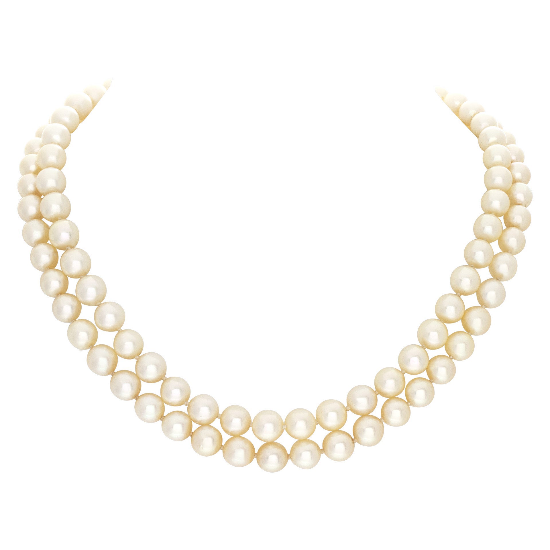Collier de perles de culture à double rangée en or blanc 14 carats et diamants