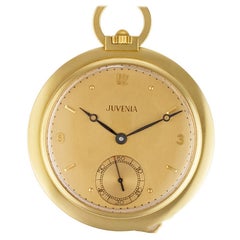 Antique Juvenia Pocket Watch 18k Yellow Gold, Gold Dial Case Manual