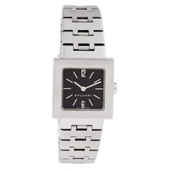 Used Bvlgari Quadrato Watch Model Sq22ss Stainless Steel Black Dial Case Quartz 