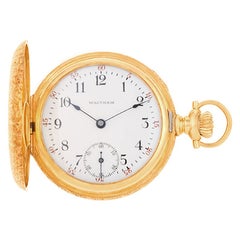 Antique Waltham Pocket Watch 14k Yellow Gold White Porcelain Dial Case Manual