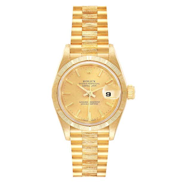 Rolex President Datejust 18K Yellow Gold Bark Finish Ladies Watch 69278 ...