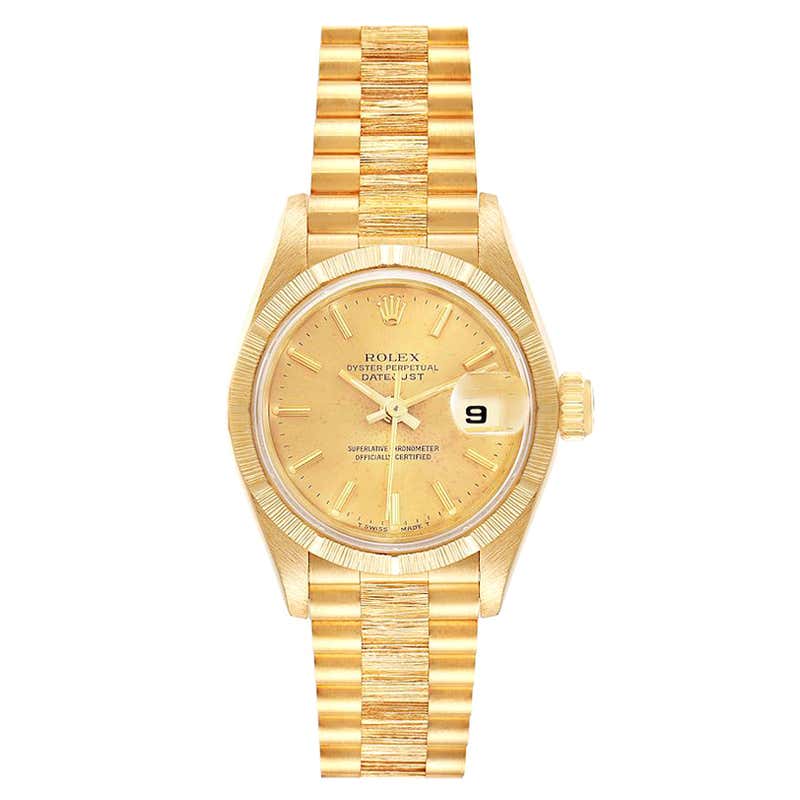 ROLEX Yellow Gold President Wristwatch with Bark-Finish Bezel and ...
