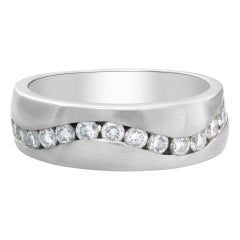Wave of Channel Set Diamonds Wedding Band in 14k White Gold