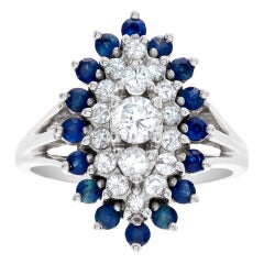 Art Deco Diamond and Sapphire Ring in 14k White Gold