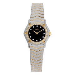 Vintage Ebel Classic 181033371 Watch, Diamond Bezel in 18k Gold, Stainless Steel Black