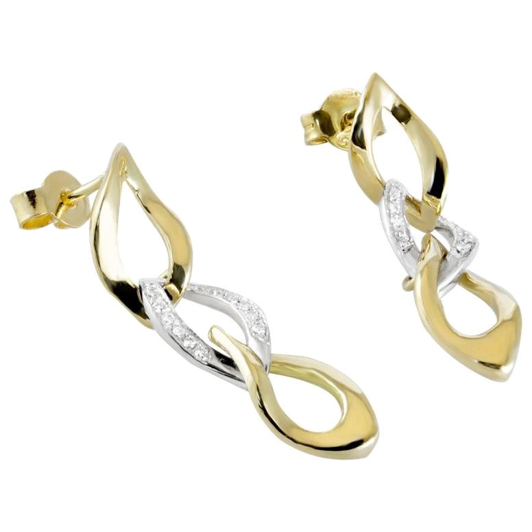 Annellino Italian Fine Jewellery Chain Drop Yellow Gold and Diamond Earrings For Sale