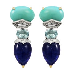 Annellino Italian Fine Jewellery Turquoise, Tanzanite and Aquamarine Earrings