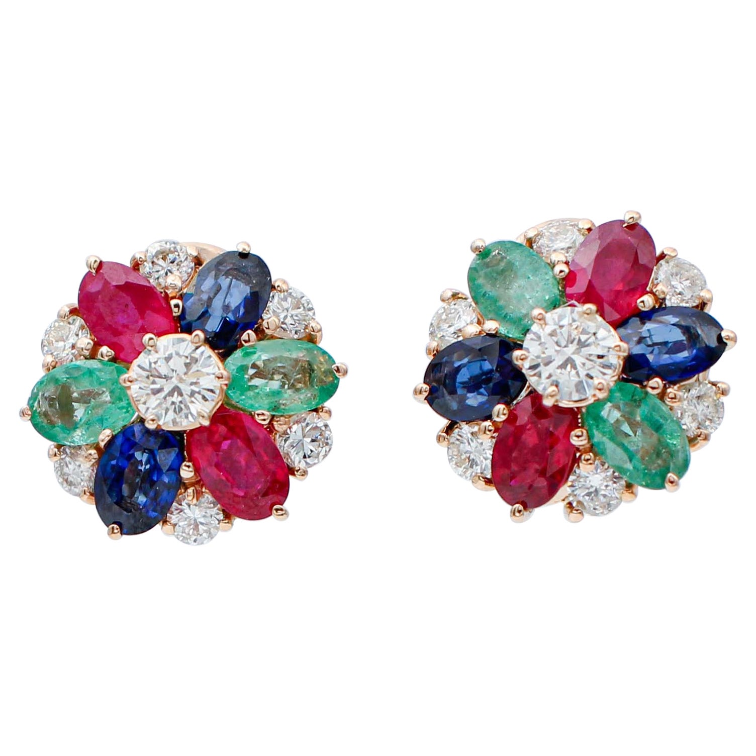 Sapphire Ruby Emerald and Diamond Multicolored Stud Earrings For Sale ...
